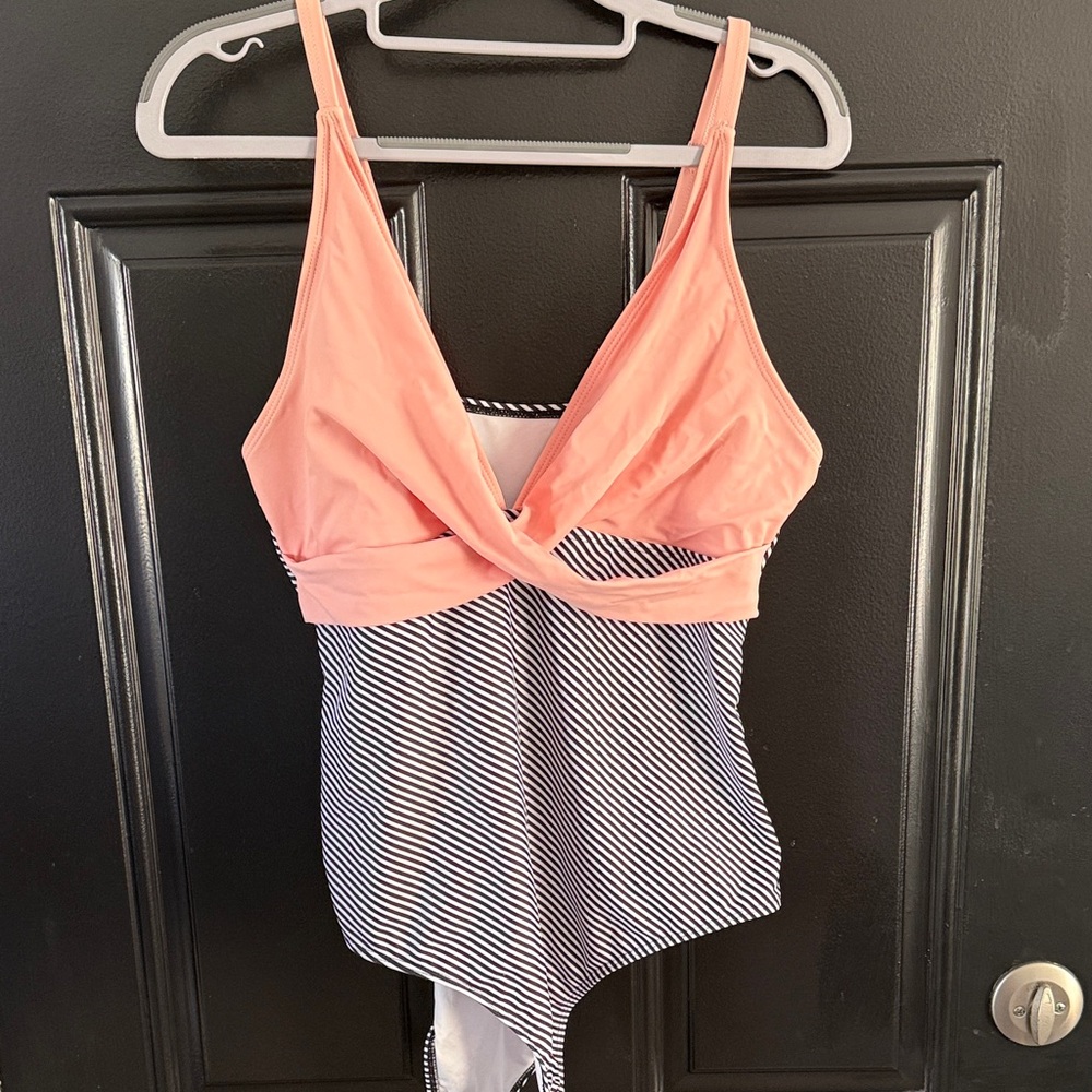 Chic Pink and Black Striped Swimsuit